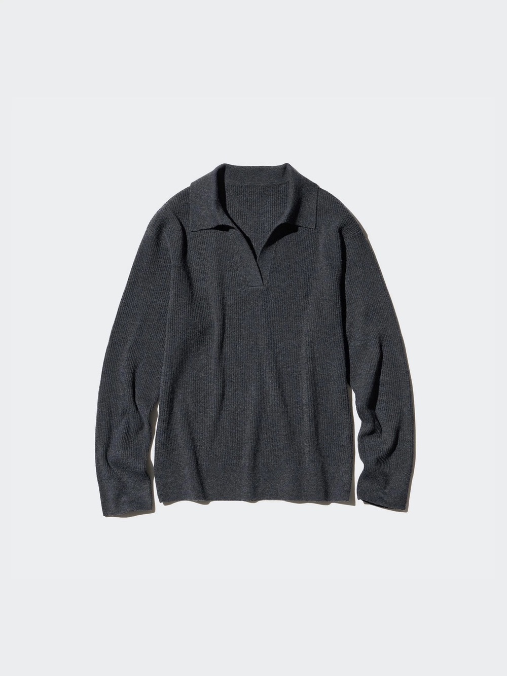 Uniqlo - Charcoal Ribbed Knit Polo Sweater